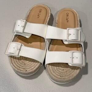ON 34TH White Espadrille Slide Sandals Women's 8.5 Double Buckle Summer Shoes
